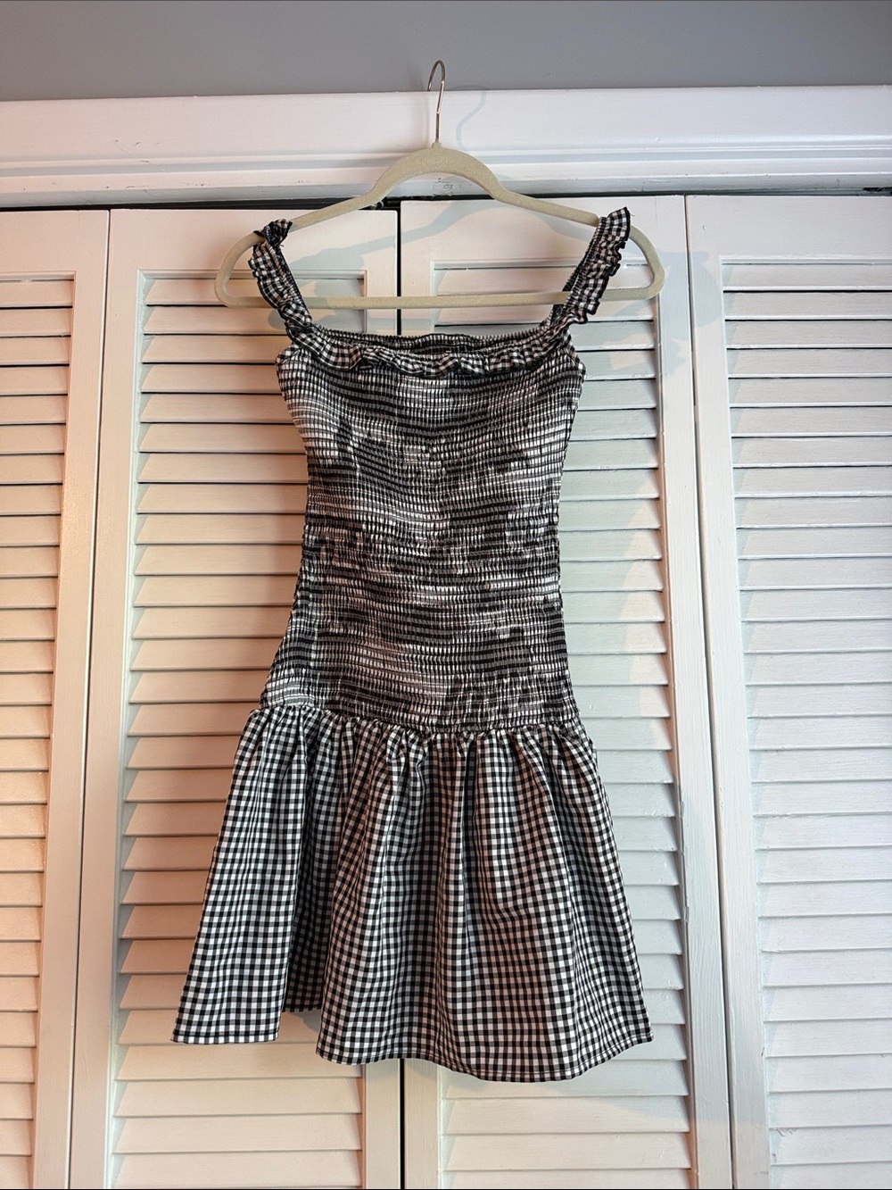 Black & White Gingham Smocked Mini Dress